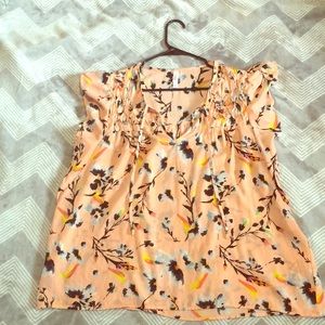 Salmon Pink Floral Flutter Sleeve Plus Size Blouse